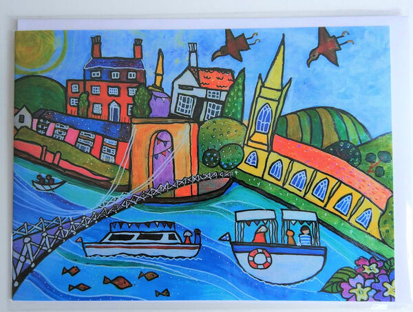 Blank greeting card Marlow Bridge from orignal painting by Bee Skelton