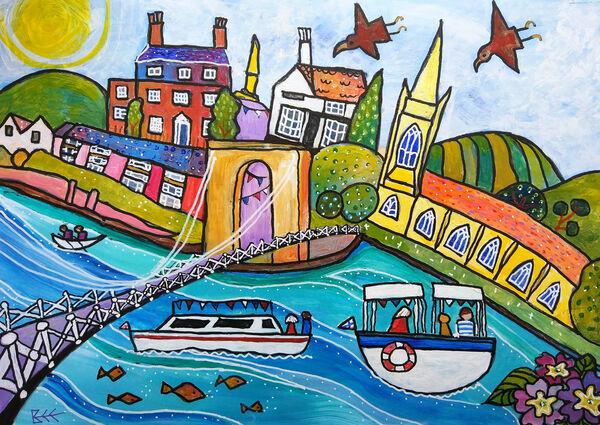 Marlow Bridge over the River Thames, original painting by Bee Skelton