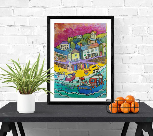 Mousehole Harbour contemporary art by Bee Skelton