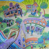 Town and family painting commission by Bee Skelton