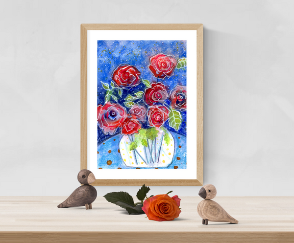 Art print red roses by Bee Skelton