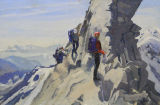 Jake, Cas and Patsy passing the gendarme on the South, South West Ridge of the Lagginhorn. The Valais Alps