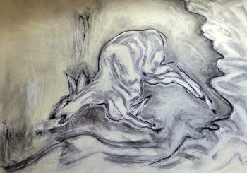 OH THE WATER (2023) charcoal and pastel on paper