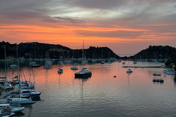 Boats moored at Sunset