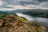 A pile of rocks and a view