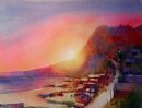 Sunset, Budleigh Salterton (Watercolour) 12"x16"