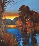 Sunset, River Wey (Acrylic) 15x13.5"