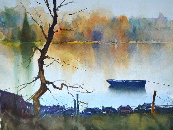 Hever Lake, Winter (Watercolour) 34x42cm