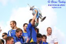 Lee Briers holds the cup aloft