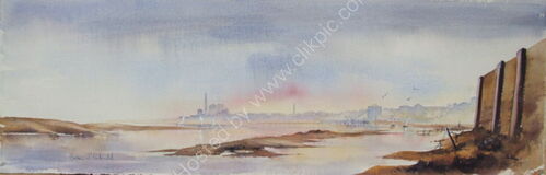 Berwick estuary looking towards the chimney at spittal point.