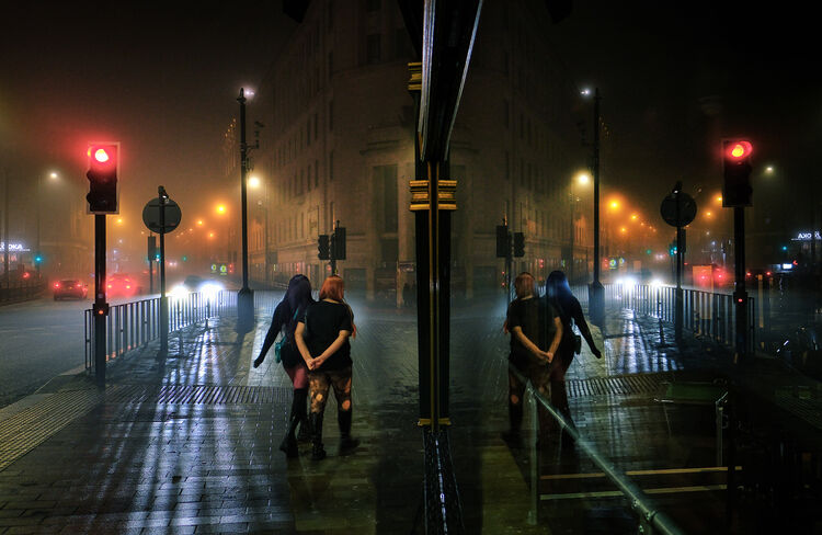 Foggy night reflection