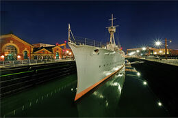HMS Caroline and Pump House at Titanic Dock