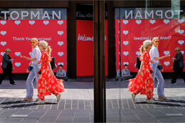 Lady in red reflection