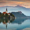 Lake Bled Church Island and the Slovenian Mountains