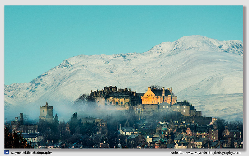 Stirling Castle and the distant snow capped mountains