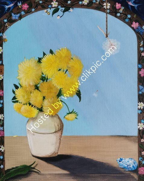 12 Dandelions (2 milk thistles and a blue & white china frog)
