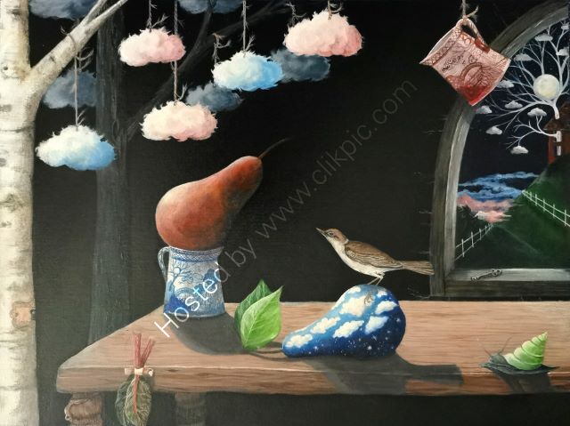 A pair of pears and a pair of jugs are menaced by a nightingale (because she doesn't use red)