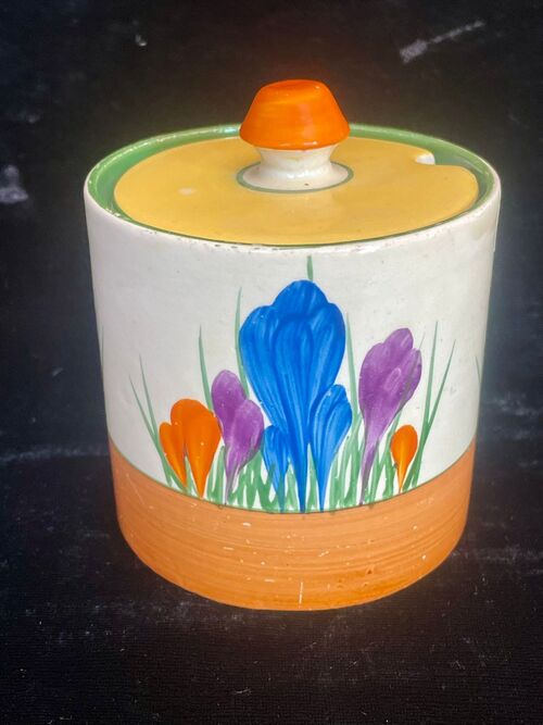 Clarice Cliff Cylindrical Preserve in Crocus (SOLD)