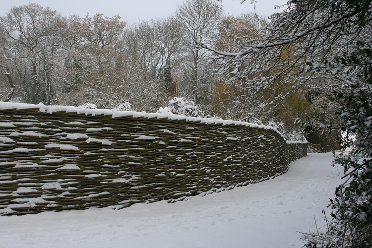 Burnham Willow Fencing in the Snow .