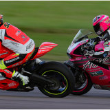 An overtake in the Ducati Cup race