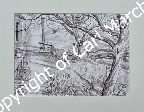 'Spring garden with cat'