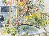 'Summer garden with cat'