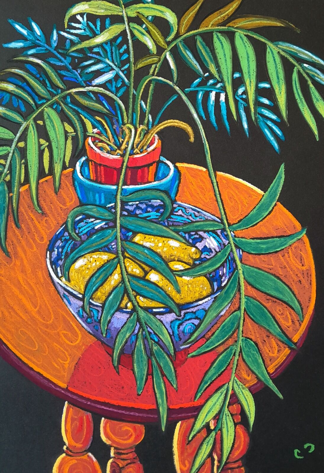 Potted palm and lemons