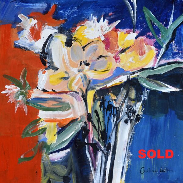 Spring Flowers on Blue 30 x 30
