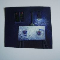 dark day with lit table and warm bowls