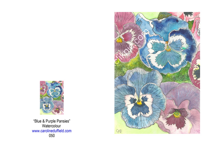 Blue & Purple Pansies A6 Card