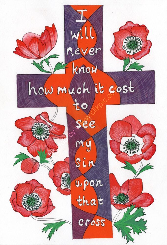 EASTER CARD, CROSS WITH RED ANEMONES