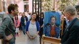 David Tennant viewing his portrait along with Frank Skinner