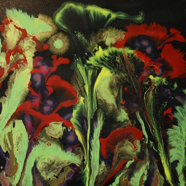 FOREIGN FLOWERS ACRYLIC POURING ON AN 12 INCH SQUARE CANVAS