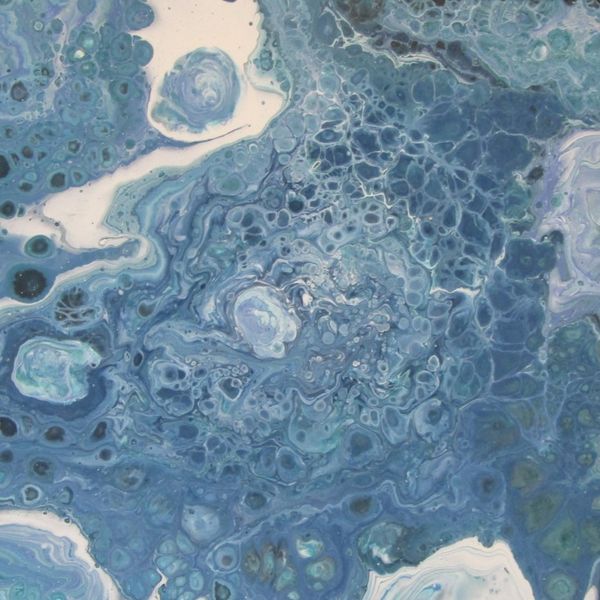 BLUE ACRYLIC POURING ON AN 12 INCH SQUARE CANVAS