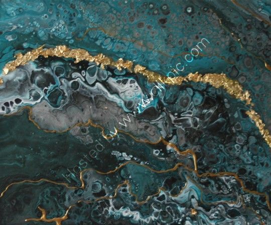 ACRYLIC POURING: BLUE GOLD (8X10X2.5INCH)