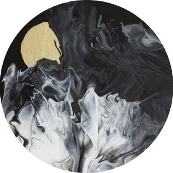 GOLDEN MOON 1 ACRYLIC POURING ON AN 8 INCH ROUND CANVAS