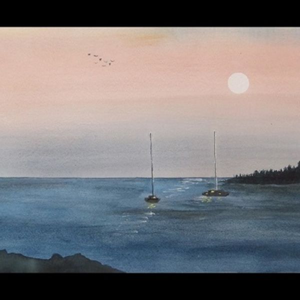 SUNSET OVER GREEK ISLAND 3 WATERCOLOUR (40x30cms)