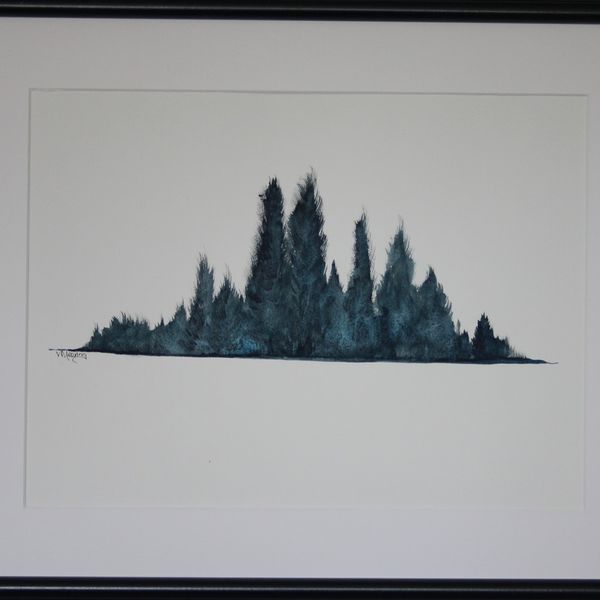 ISLAND, BRITISH COLUMBIA WATERCOLOUR (black frame, perspex 53x42.5cms)