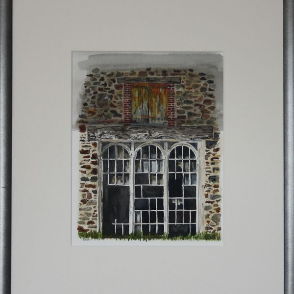 BARN WINDOW IN WATERCOLOUR WATERCOLOUR (40x30cms, framed in slate coloured frame)