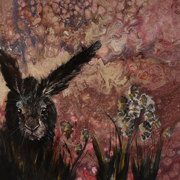 CURIOUS HARE ACRYLIC POURING ON AN 12 INCH SQUARE CANVAS
