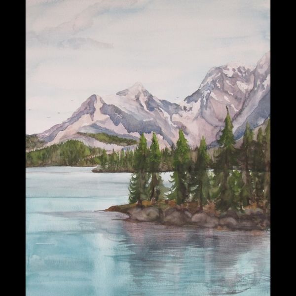 MORAINE LAKE, ALBERTA, CANADA WATERCOLOUR (52X35CMS)