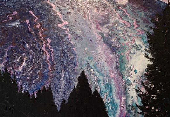 PURPLE SKY ACRYLIC POURING ON A 23.25x16.25 INCH RECTANGULAR CANVAS