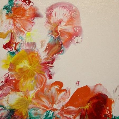 SPRING FLOWERS ACRYLIC POURING ON AN 12 INCH SQUARE CANVAS
