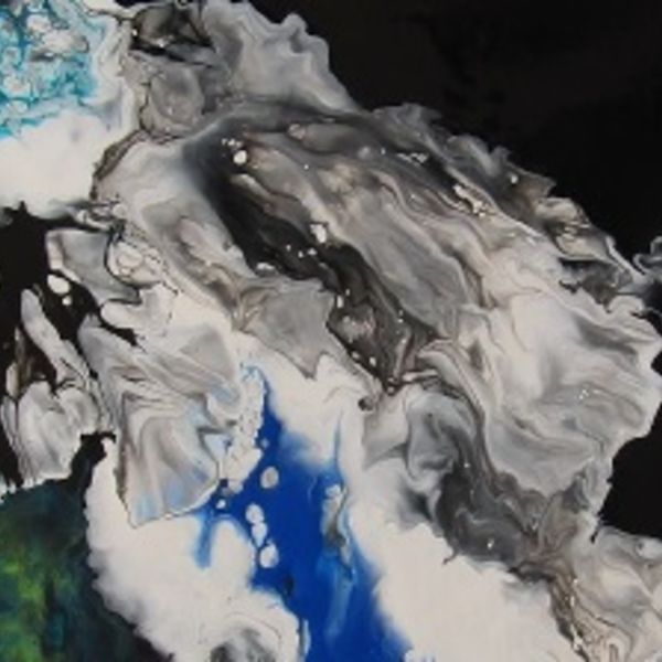 TURBULENT WATERS 2 ACRYLIC POURING ON A 19.25x8 INCH RECTANGULAR CANVAS