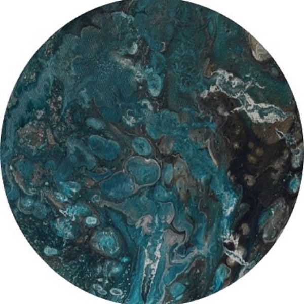 TURQUOISE OCEAN ACRYLIC POURING ON AN 8 INCH ROUND CANVAS