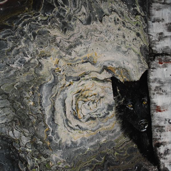 WATCHING ACRYLIC POURING ON AN 12 INCH SQUARE CANVAS WITH WOLF ADDED