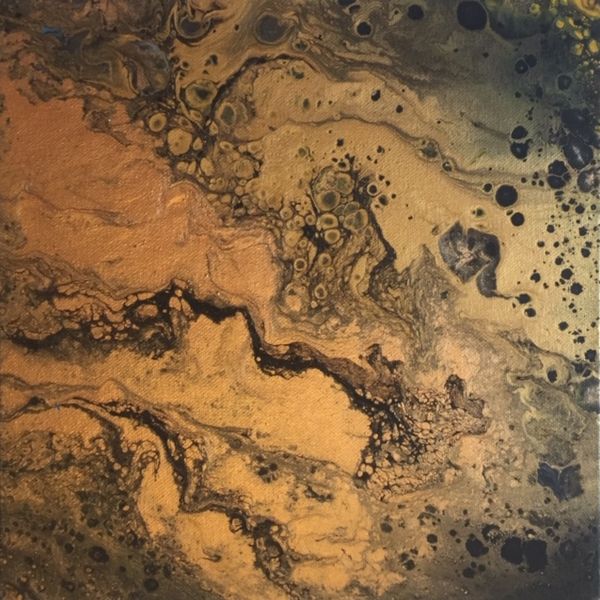 BRONZE PLANET ACRYLIC POURING ON AN 12 INCH SQUARE CANVAS