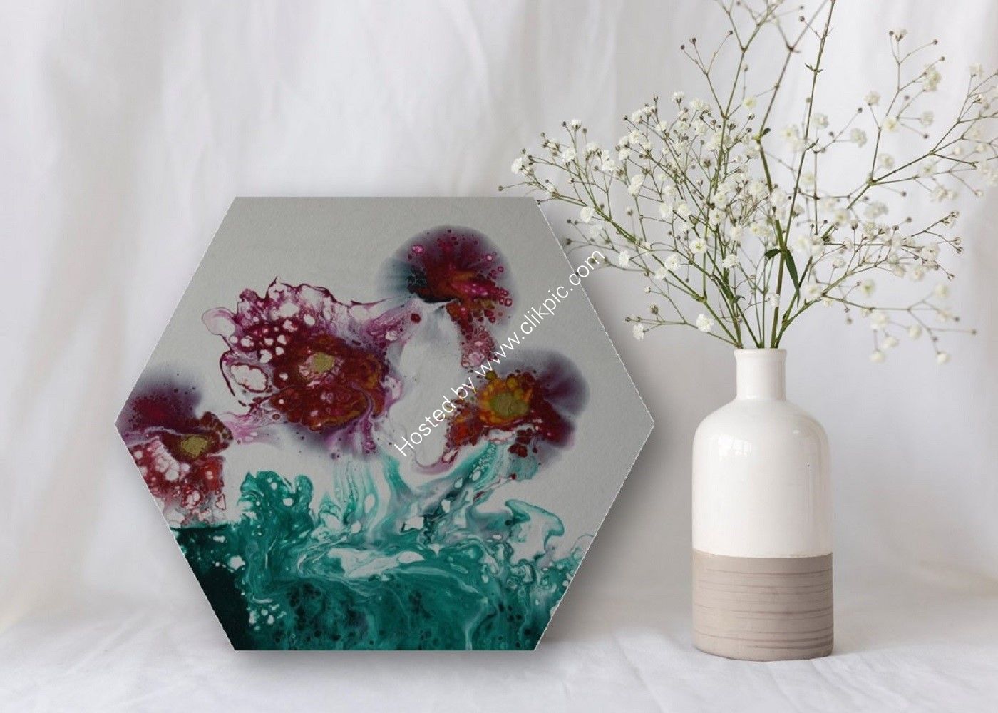 ACRYLIC POURING ON 12 INCH HEXAGONAL CANVAS