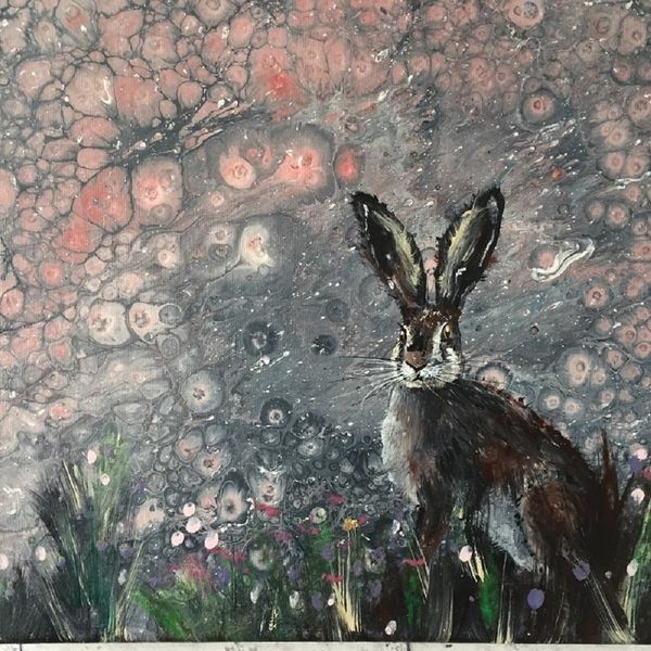 HARE AT DUSK ACRYLIC POURING ON AN 12 INCH SQUARE CANVAS