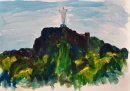 Sketch from a distance of Christ the Redeemer Rio da Ginero.